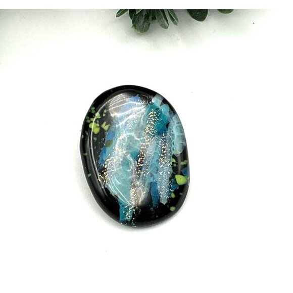 Handmade Glass Brooch With Abstract Blue & Green Design - Picture 2 of 3